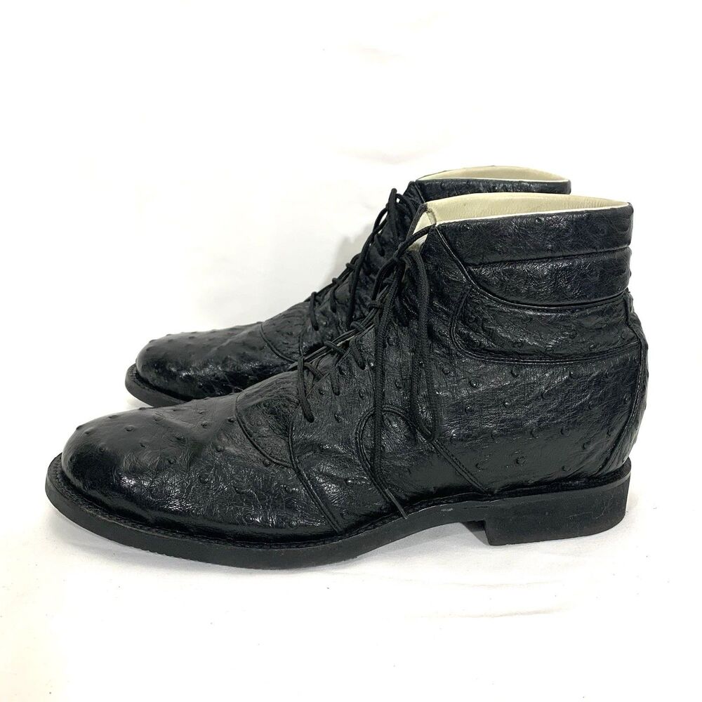 Black Ostrich Leather Ankle Boots Men’s 11.5-12 Unbranded Great Condition